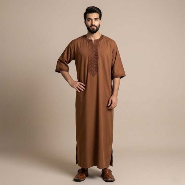 Embroidered Brown Moroccan Thobe