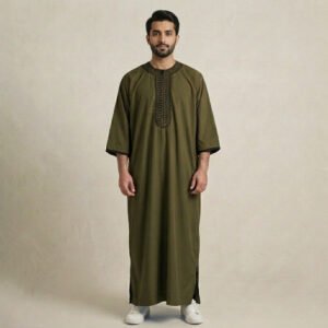 Embroidered Moroccan Olive Green Thobe