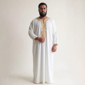 Men's Classic White and Gold Moroccan Thobe