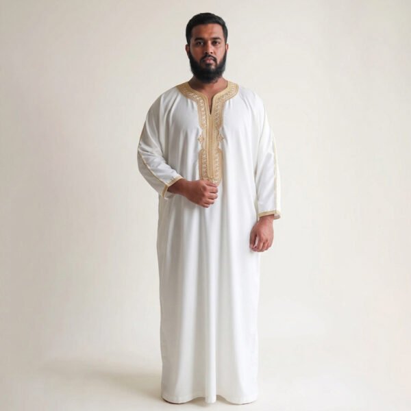 Men's Classic White and Gold Moroccan Thobe Men's Classic White and Gold Moroccan Thobe