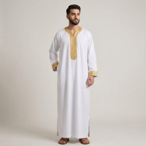 Modren White and Gold Moroccan Thobe