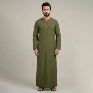Traditional Emirati-Style Olive Green Thobe