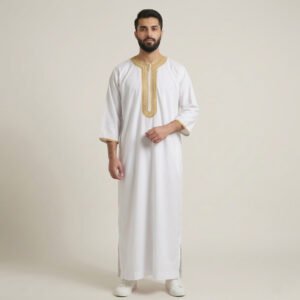 Traditional White and Gold Moroccan Thobe