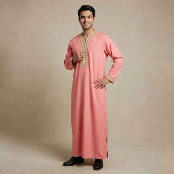 Warm Coral Pink Moroccan Thobe