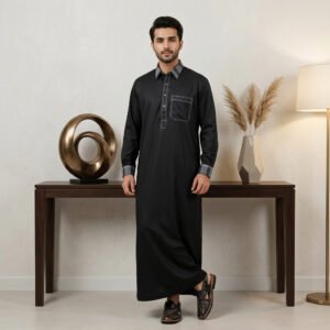 Black Designer Silk Thobe for Men