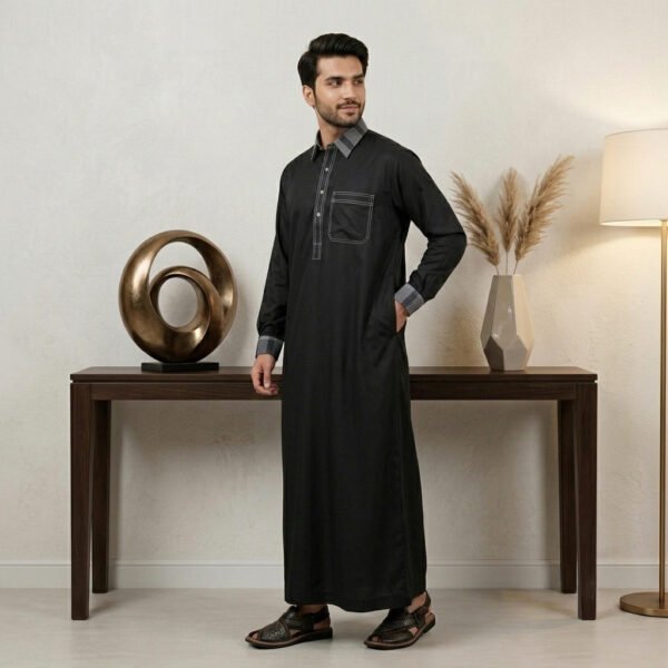 Black Designer Silk Thobe for Men