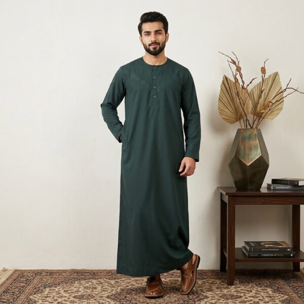 Deep Pine Green Omani Style Thobe for Men