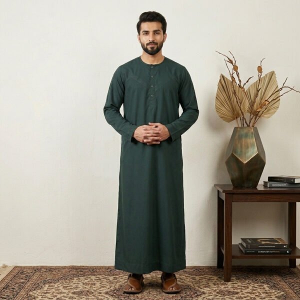 Deep Pine Green Omani Style Thobe for Men