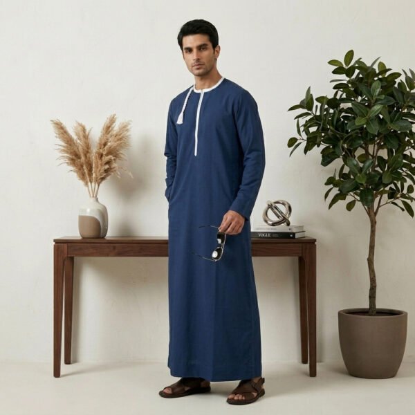 Rich Royal Blue Omani Style Thobe for Men