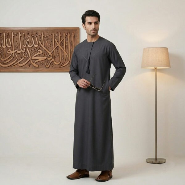 charcoal grey Emirati Style Thobe for Men charcoal grey Emirati Style Thobe for Men