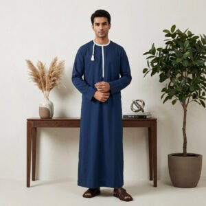 Rich Royal Blue Omani Style Thobe for Men
