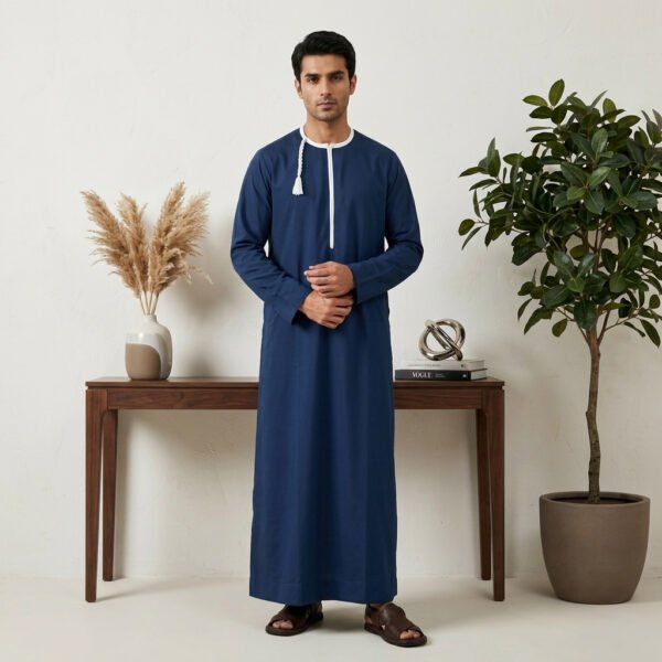 Rich Royal Blue Omani Style Thobe for Men