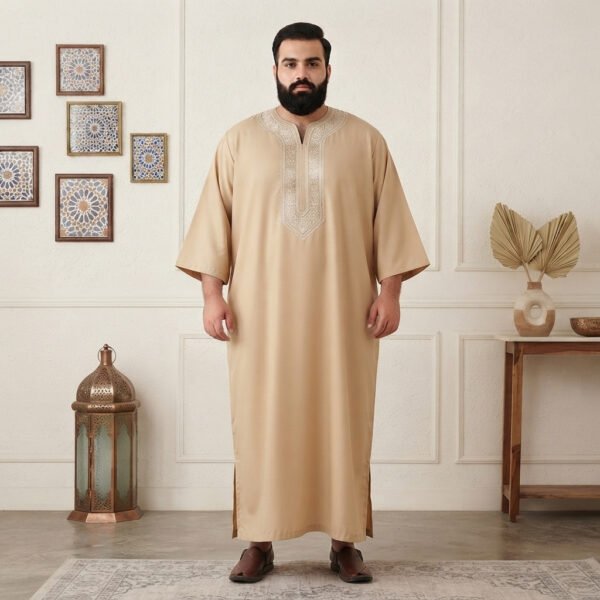 Beige Embroidered Men’s Moroccan 6xl Thobe Beige Embroidered Men’s Moroccan 6xl Thobe