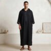 Black Embroidered Moroccan Thobe With Hood Black Embroidered Moroccan Thobe With Hood