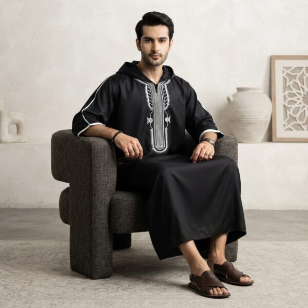 Black Moroccan Hooded Thobe UK (2) Black Moroccan Hooded Thobe UK