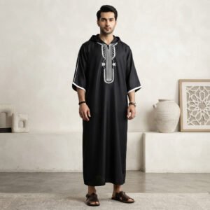 Black Moroccan Hooded Thobe UK
