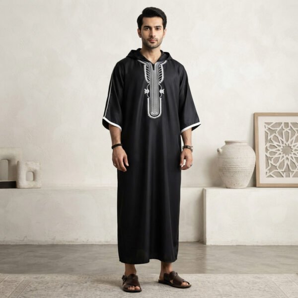 Black Moroccan Hooded Thobe UK Black Moroccan Hooded Thobe UK