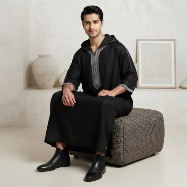 Black Moroccon Thobe With Hood (2)