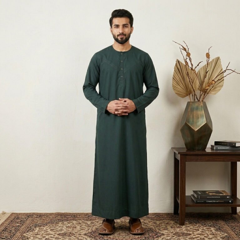 Deep Pine Green Omani Style wholesale thobes uk