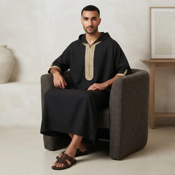 Designer Black Moroccan Hooded Jubba