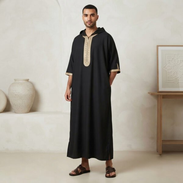 Designer Black Moroccan Hooded Jubba