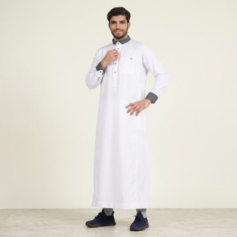 Designer Contrast Collar White thobes wholesaler uk