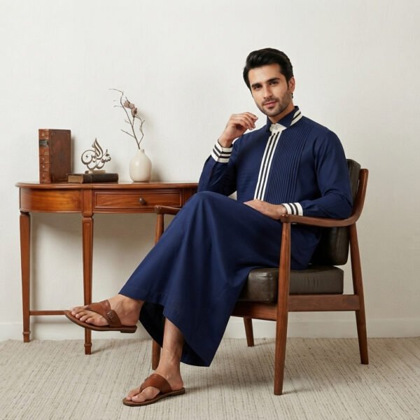 Designer Navy Blue Men's Thobes (2)