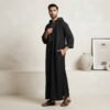Elegant Black Moroccan Hooded Thobe (2) Elegant Black Moroccan Hooded Thobe