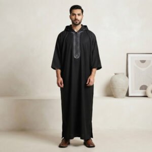 Elegant Black Moroccan Hooded Thobe Elegant Black Moroccan Hooded Thobe
