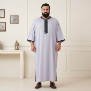 Embroidered Grey Moroccan Men’s Thobe 5xl uk