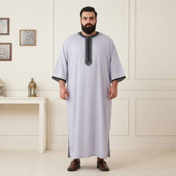 Embroidered Grey Moroccan Men’s Thobe 6xl uk Embroidered Grey Moroccan Men’s Thobe 6xl uk