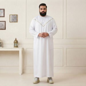 Embroidered White Omani Style 4xl Thobe