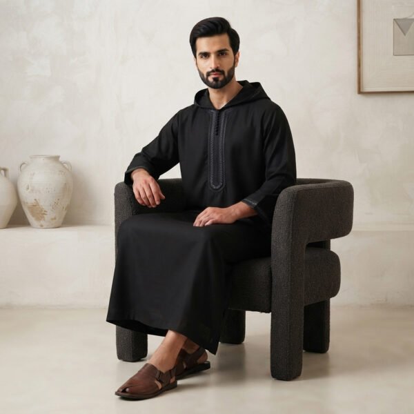 Hooded Black Moroccan Thobe (2) Hooded Black Moroccan Thobe (2)