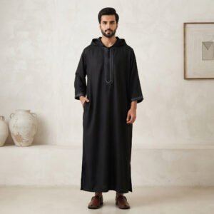 Hooded Black Moroccan Thobe