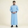 Ice Blue Men's Thobe with Navy Contrast