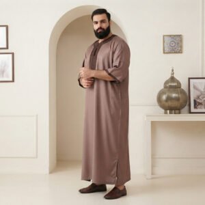 Light Brown Embroidered Men Moroccan 4xl Thobe