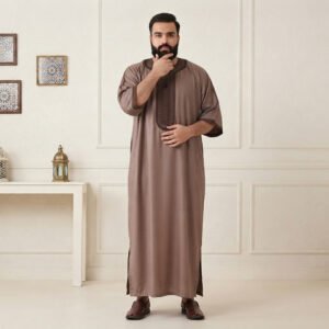 Light Brown Embroidered men thobes uk 5xl