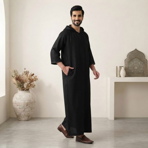Luxury Black Moroccan hooded Thobe (2) Luxury Black Moroccan Hooded Thobe