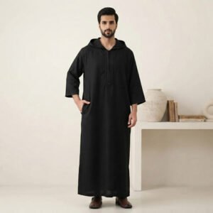 Luxury Black Moroccan hooded Thobe Luxury Black Moroccan hooded Thobe