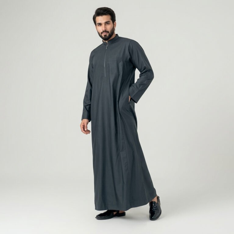 Men’s Black Plain Zip Collar wholesale thobes supplier UK