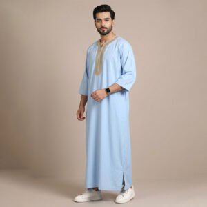 Modern Ice Blue Moroccan Thobe
