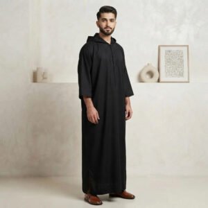 Premium Black Moroccan Hooded Thobe