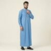 Premium Ice Blue Men's Thobe with White Piping (2) Premium Ice Blue Men's Thobe with White Piping (2)