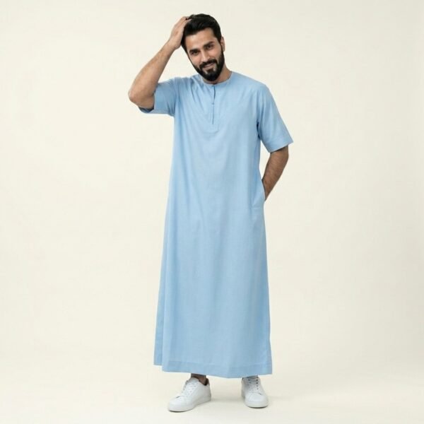 Short-Sleeve Ice Blue Men's Thobe (2)