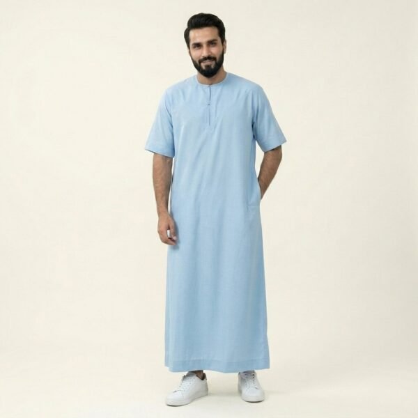Short-Sleeve Ice Blue Men's Thobe
