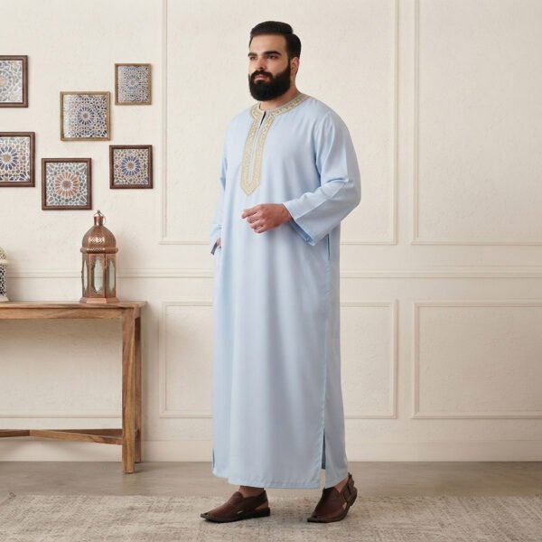 Traditional Light Blue Moroccan 6xl Thobe Traditional Light Blue Moroccan 6xl Thobe