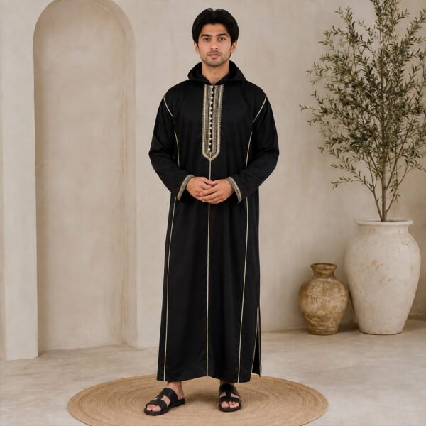 Black & Gold Moroccan Djellaba for Men (2) Black & Gold Moroccan Djellaba for Men