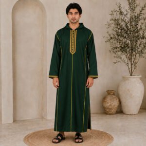 Deep Emerald Green Hooded Moroccan Djellaba