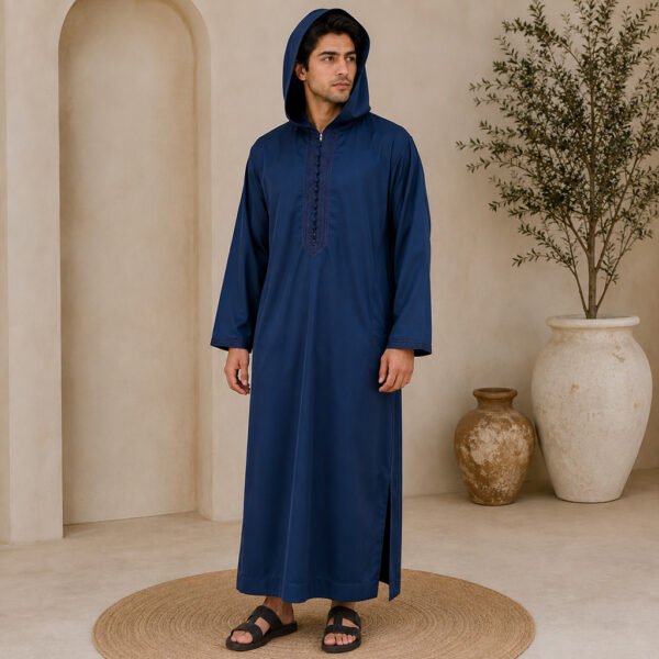 Designer Navy Blue Moroccan Djellaba with Hood Designer Navy Blue Moroccan Djellaba with Hood