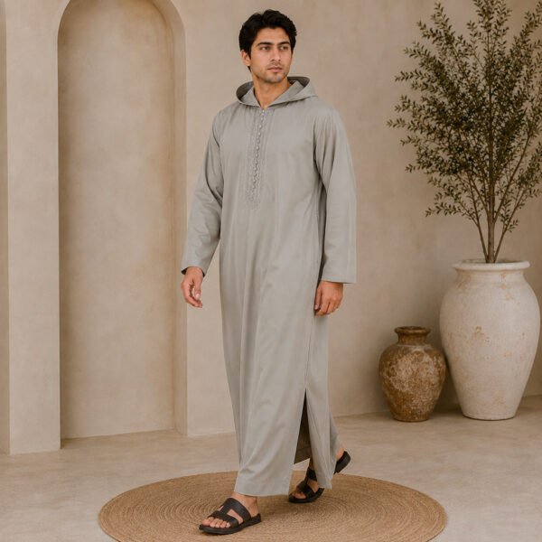Elegant Light Grey Moroccan Djellaba for Men